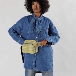 BAGGU Yellow and White Gingham Fanny Pack